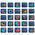Chart, graph and diagram icon set. Business report, statistics, data analysis, finance market design elements. Ui, app and website Royalty Free Stock Photo